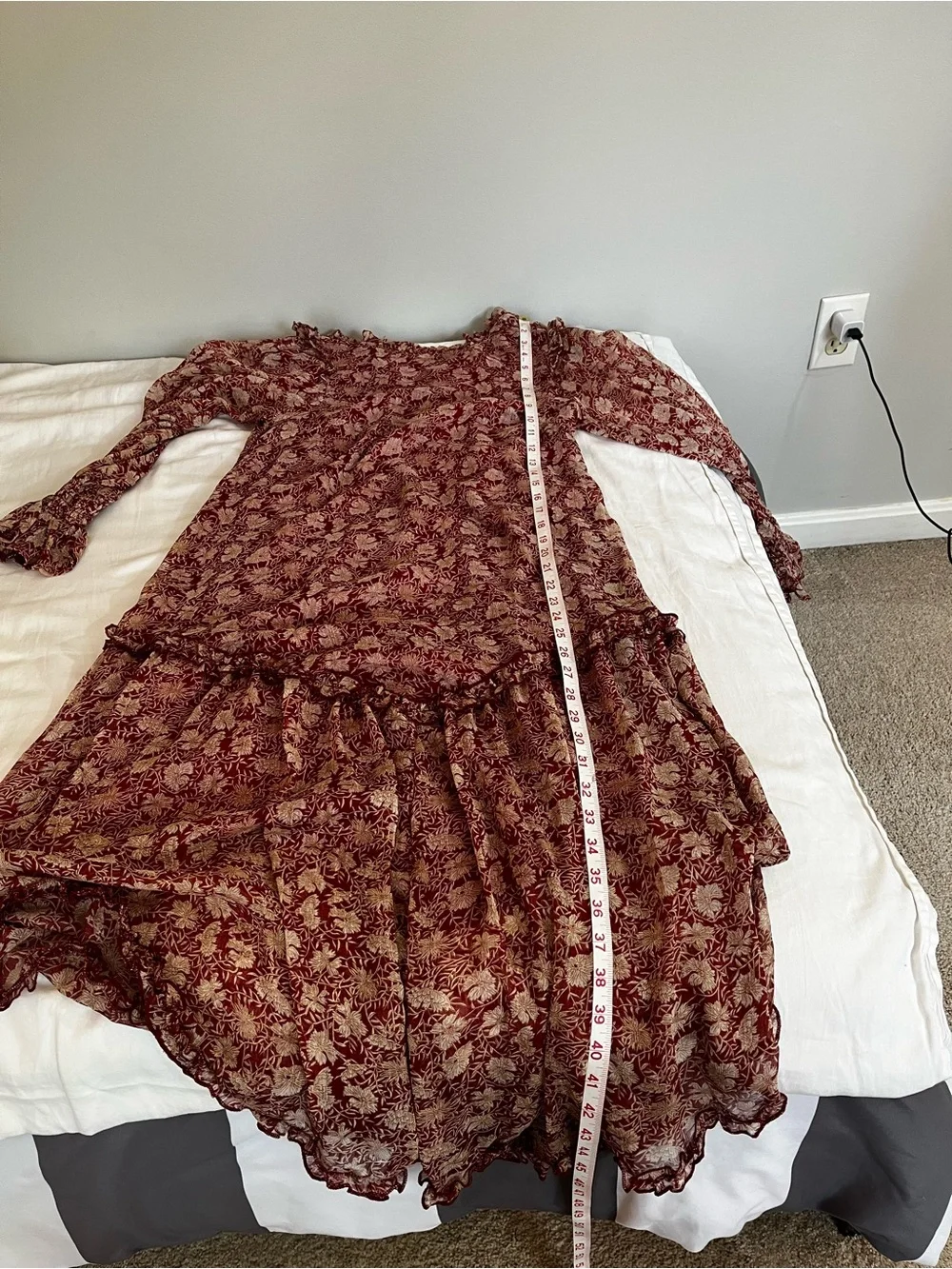 NWT Saints and Secrets Floral Boho Prairie Long Sleeve Midi Dress in Wine XS